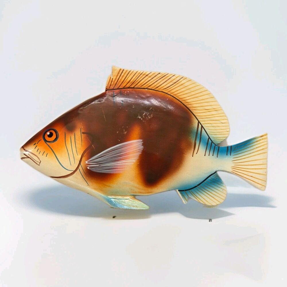 Hand Carved Fish Painted Tropical Wooden Fish Nautical Made in Mexico